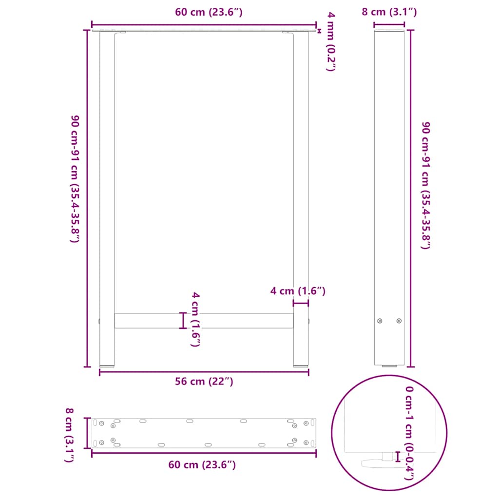 vidaXL Nogi do stołu barowego białe 2 szt. 60x(90-91) cm stal