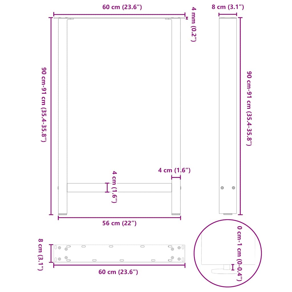 vidaXL Nogi do stołu barowego Antracyt 2 szt. 60x(90-91) cm Stal