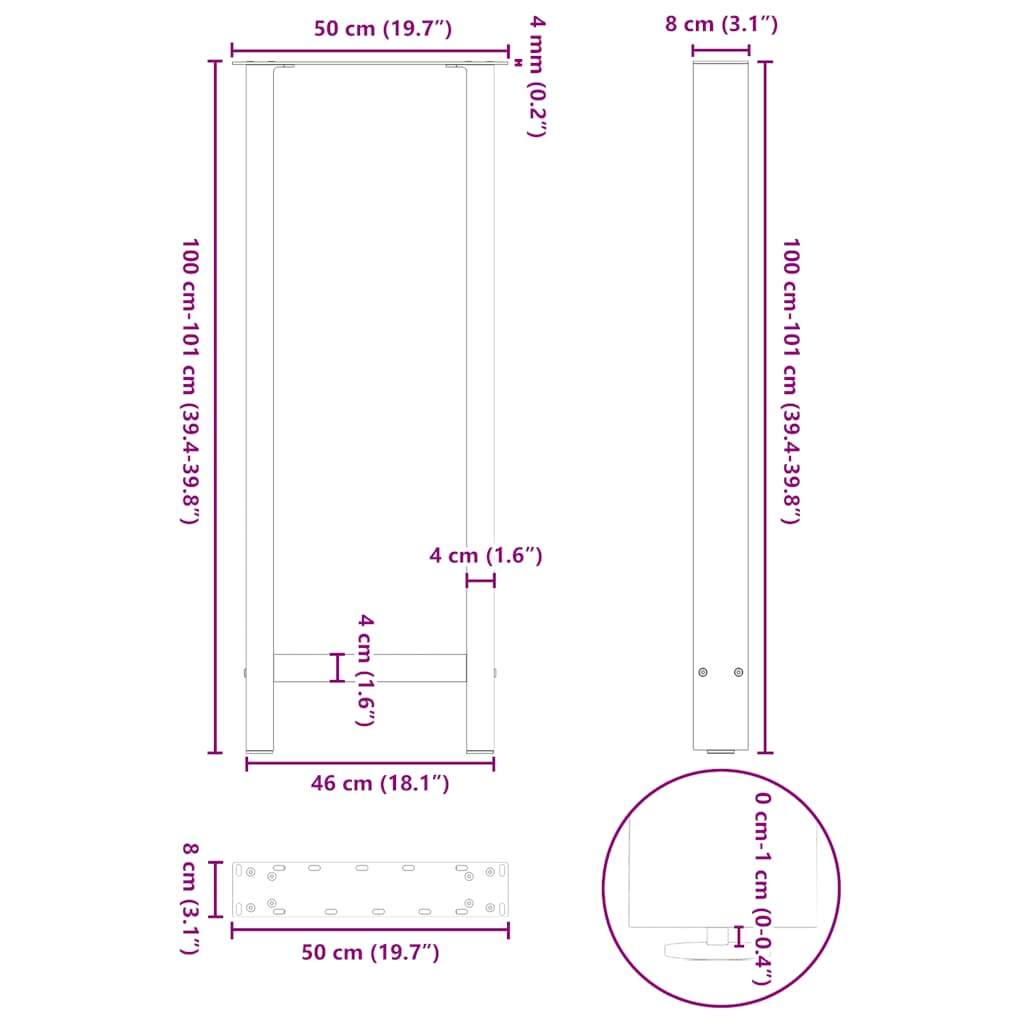 vidaXL Nogi do stołu barowego Antracyt 2 szt. 50x(100-101) cm Stal