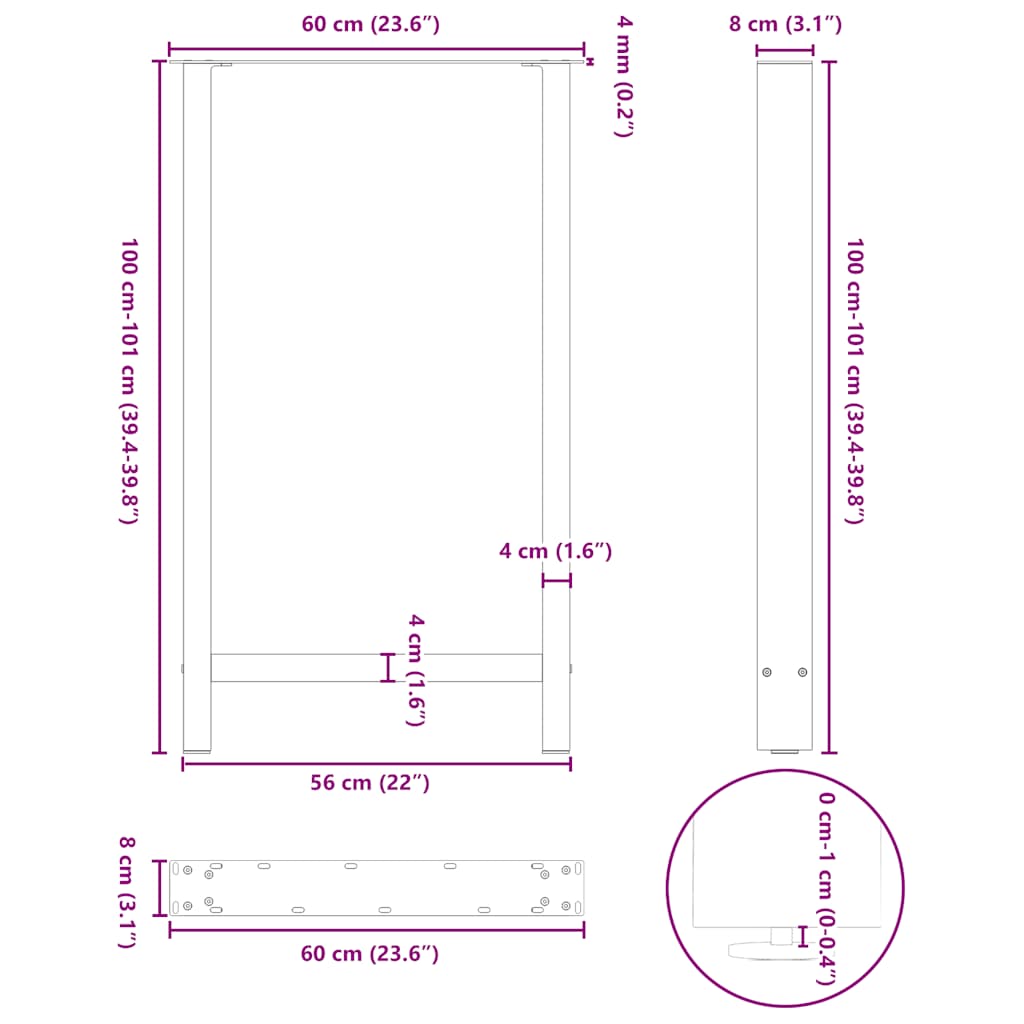 vidaXL Nogi do stołu barowego czarne 2 szt. 60x(100-101) cm stal