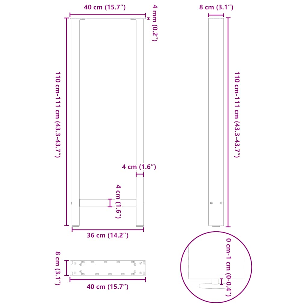 vidaXL Nogi do stołu barowego Antracyt 2 szt. 40x(110-111) cm Stal