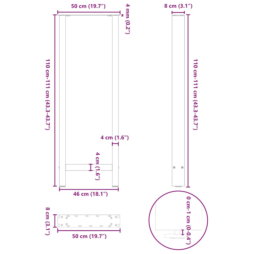 vidaXL Nogi do stołu barowego Antracyt 2 szt. 50x(110-111) cm Stal