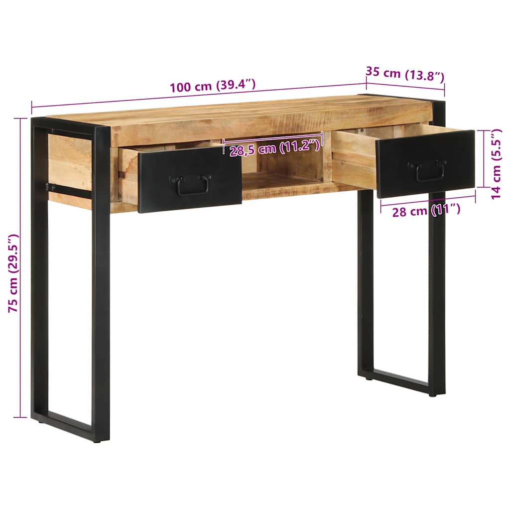 vidaXL Konsola Stolik 100x35x75 cm lite drewno surowe mango