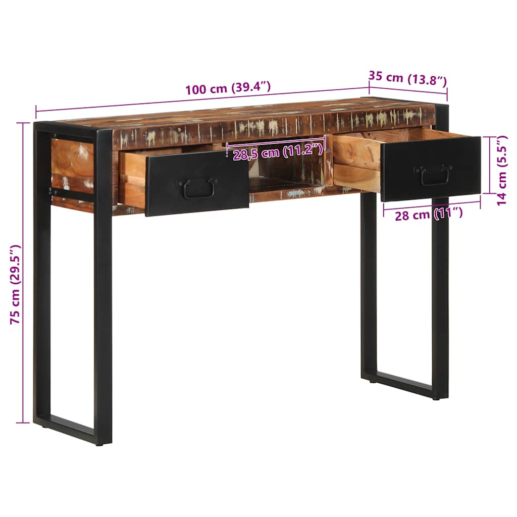vidaXL Konsola Stolik Wielokolorowy 100x35x75 cm Drewno lite odzyskane
