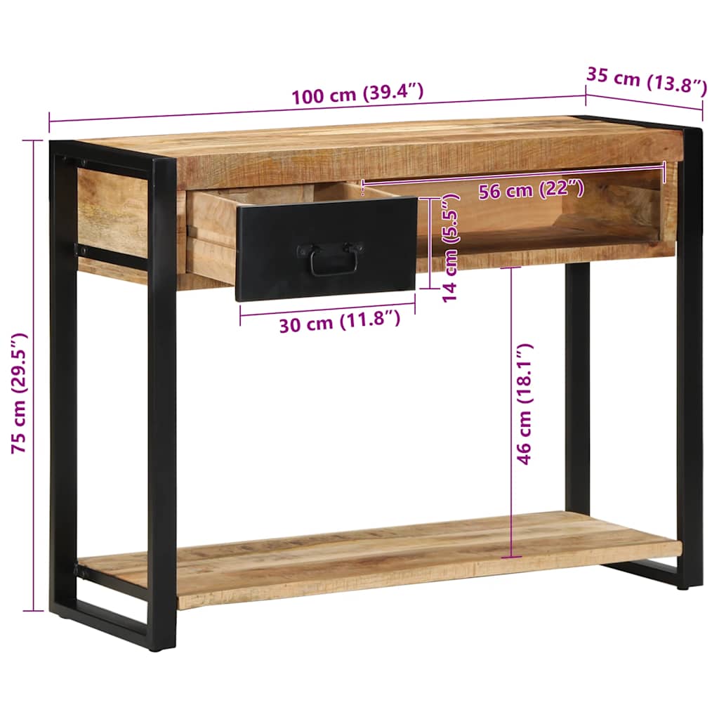 vidaXL Konsola Stolik 100x35x75 cm lite drewno surowe mango