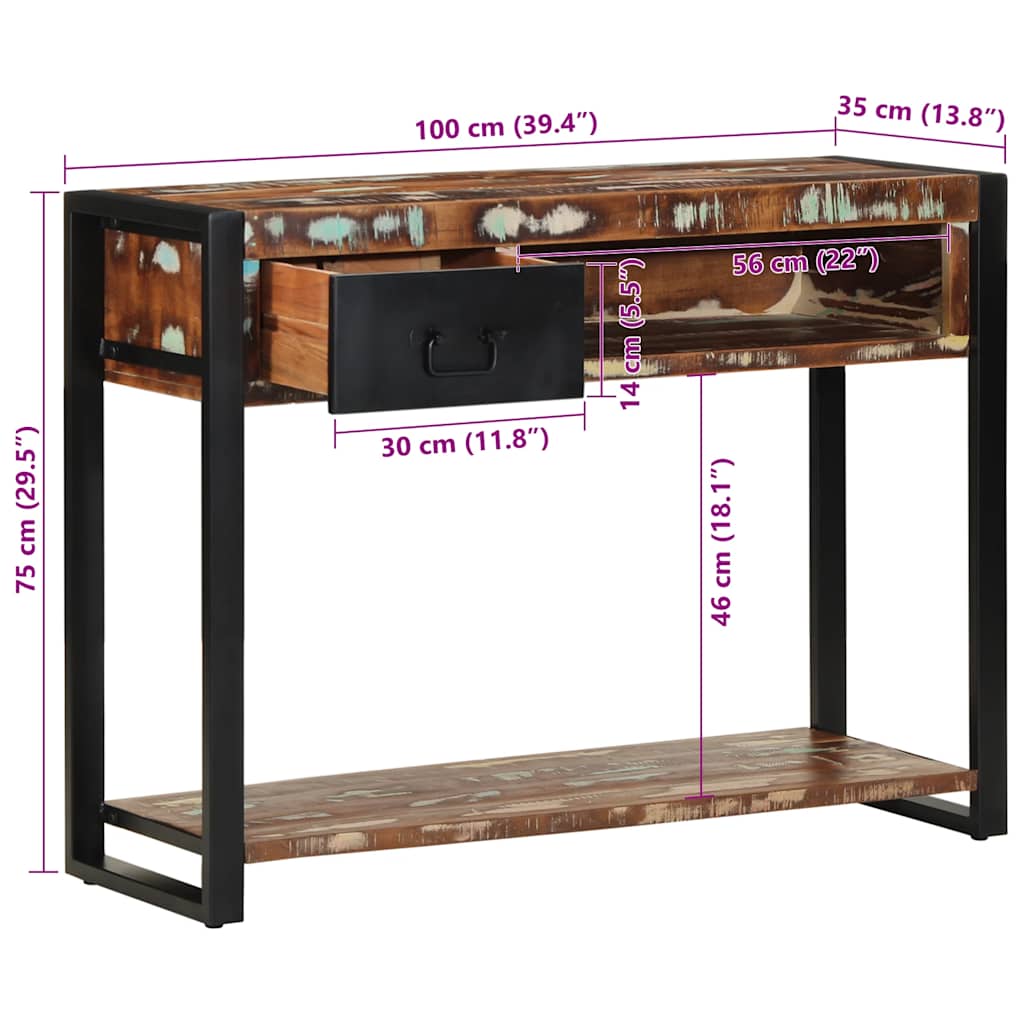 vidaXL Konsola Stolik Wielokolorowy 100x35x75 cm Drewno lite odzyskane