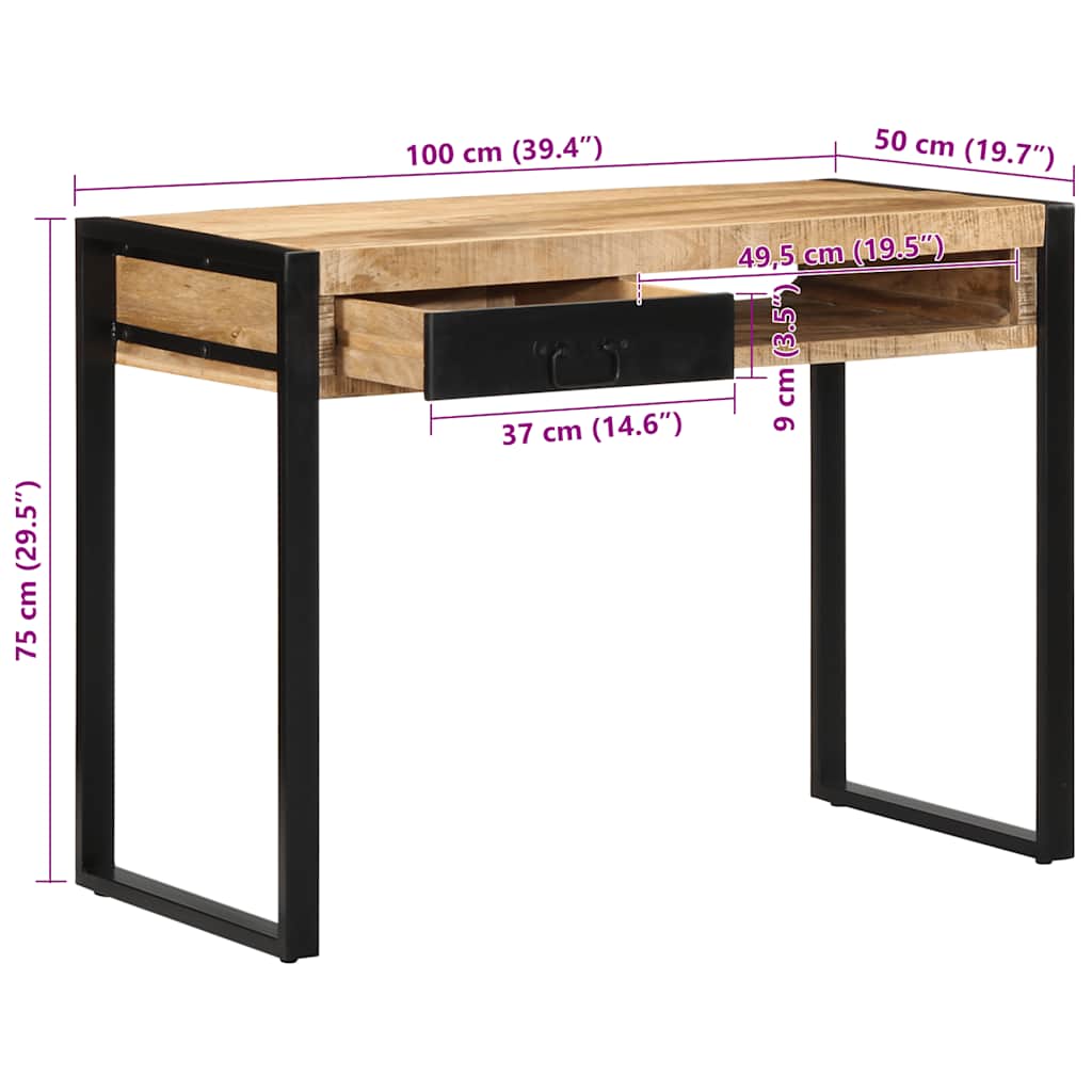 vidaXL Biurko 100x50x75 cm lite drewno surowe mango