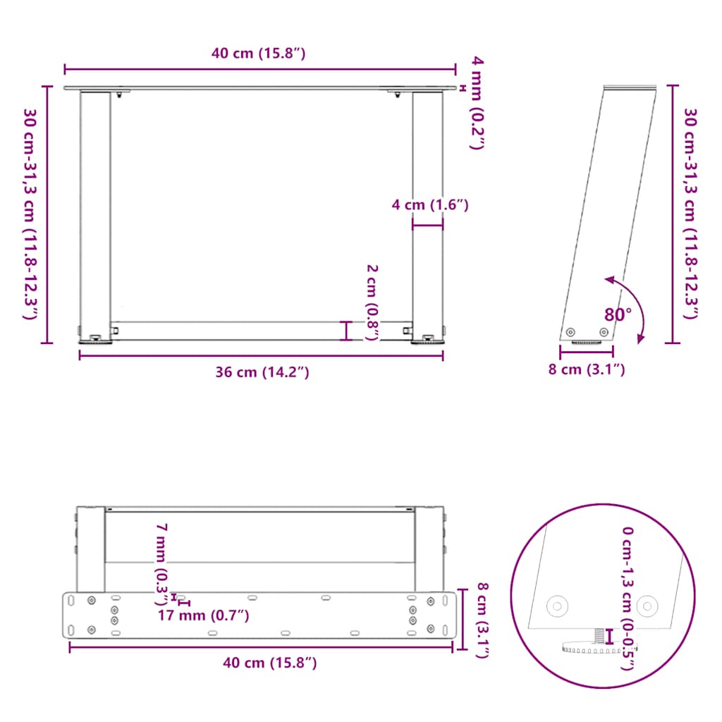vidaXL Nogi do stolika kawowego w kształcie litery U 2 szt. Czarne 40x(30-31) cm Stal