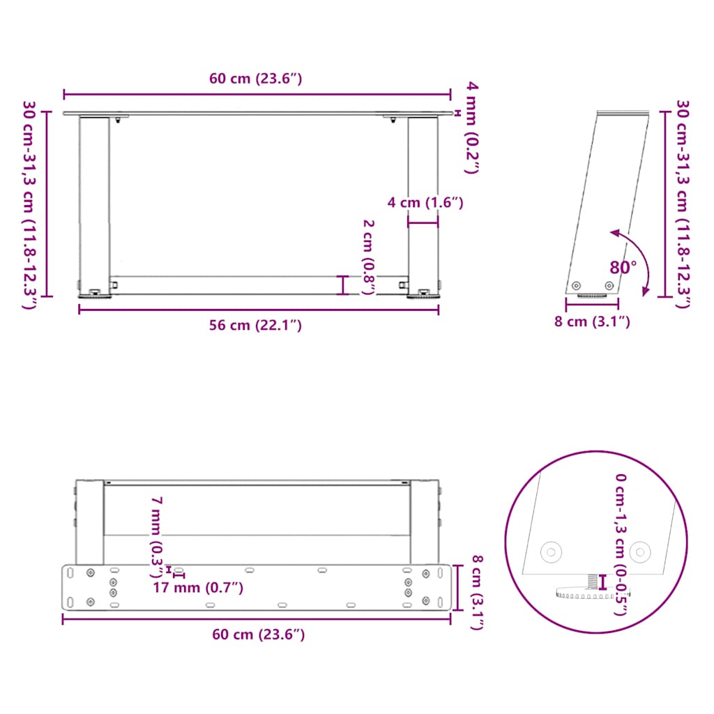 vidaXL Nogi do stolika kawowego w kształcie litery U 2 szt. Białe 60x(30-31) cm Stal