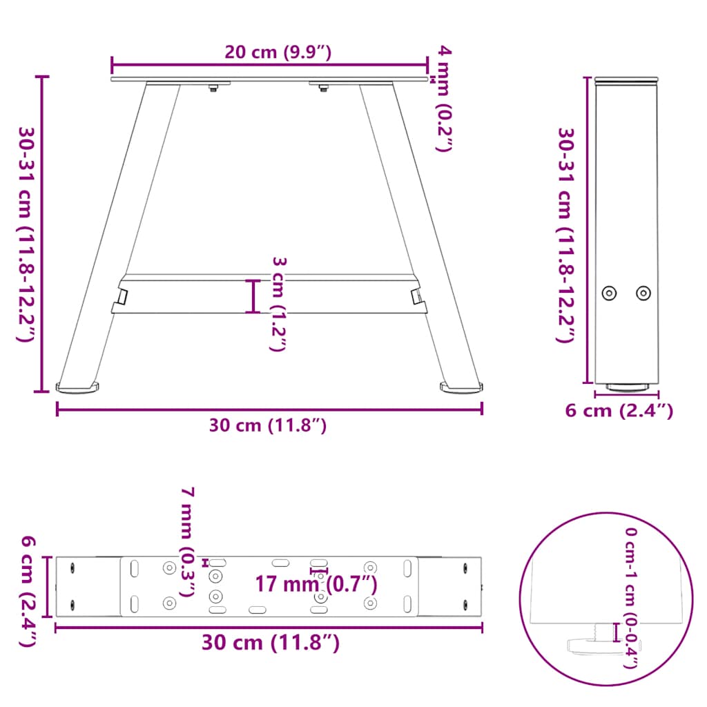 vidaXL Nogi do stolika kawowego w kształcie litery A 2 szt. Białe 30x(30-31) cm Stal