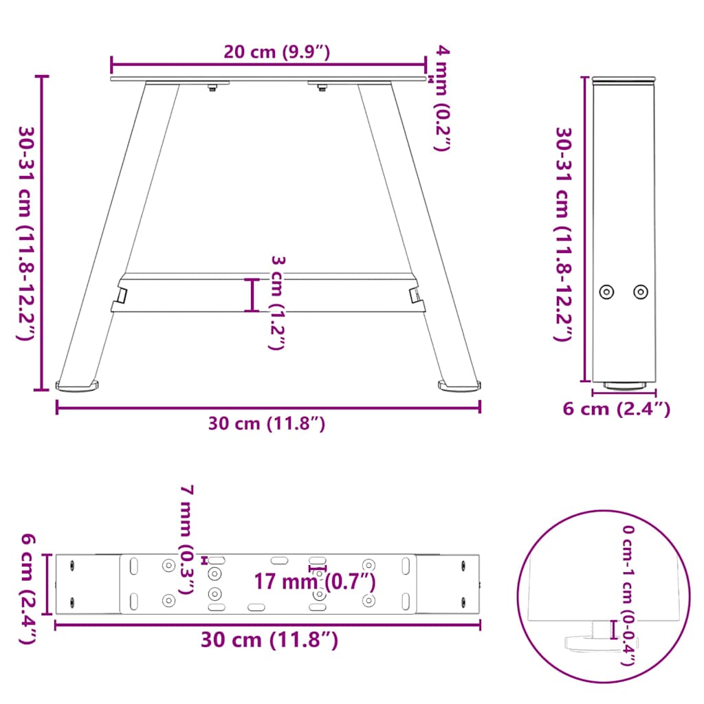 vidaXL Nogi do stolika kawowego w kształcie litery A 2 szt. Antracyt 30x(30-31) cm Stal