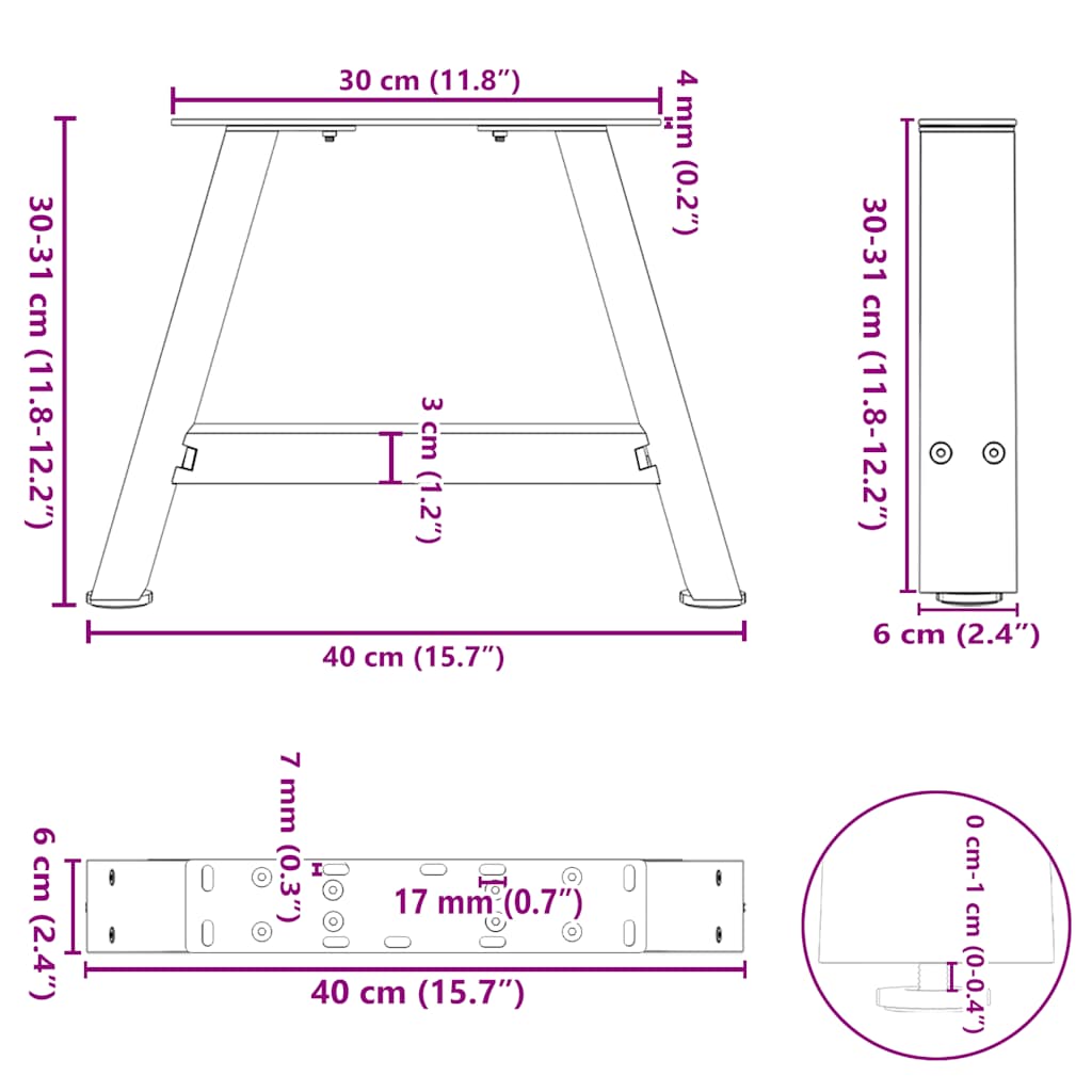 vidaXL Nogi do stolika kawowego w kształcie litery A 2 szt. Białe 40x(30-31) cm Stal