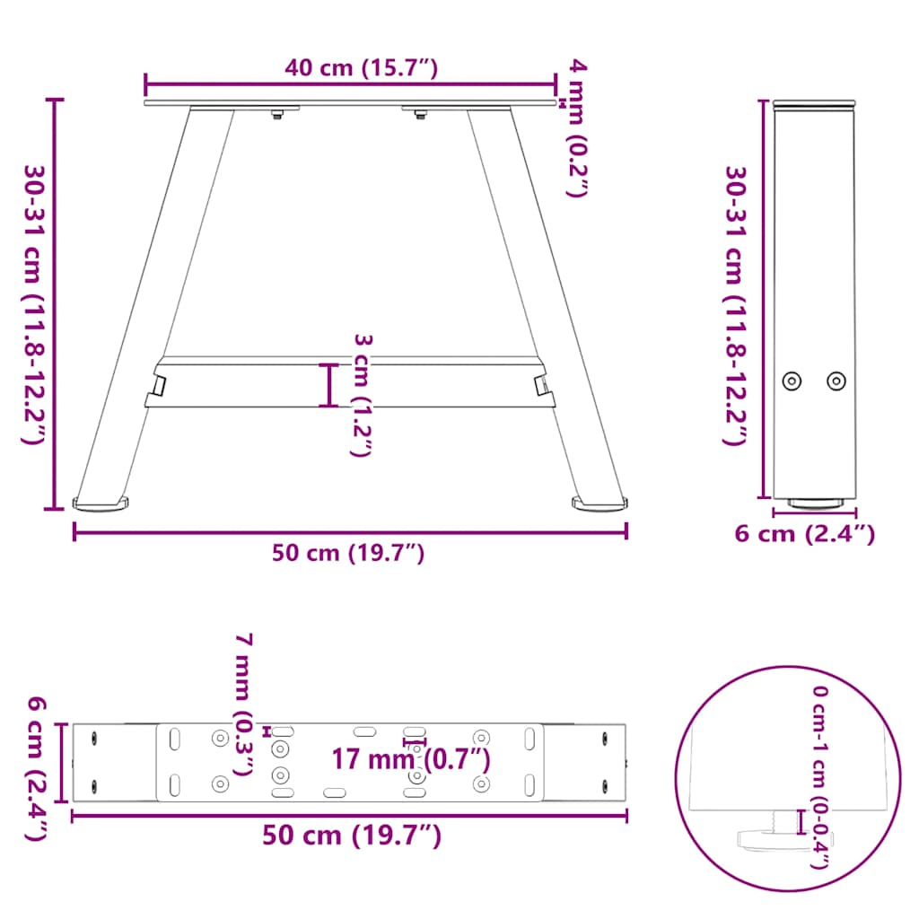 vidaXL Nogi do stolika kawowego w kształcie litery A 2 szt. Białe 50x(30-31) cm Stal