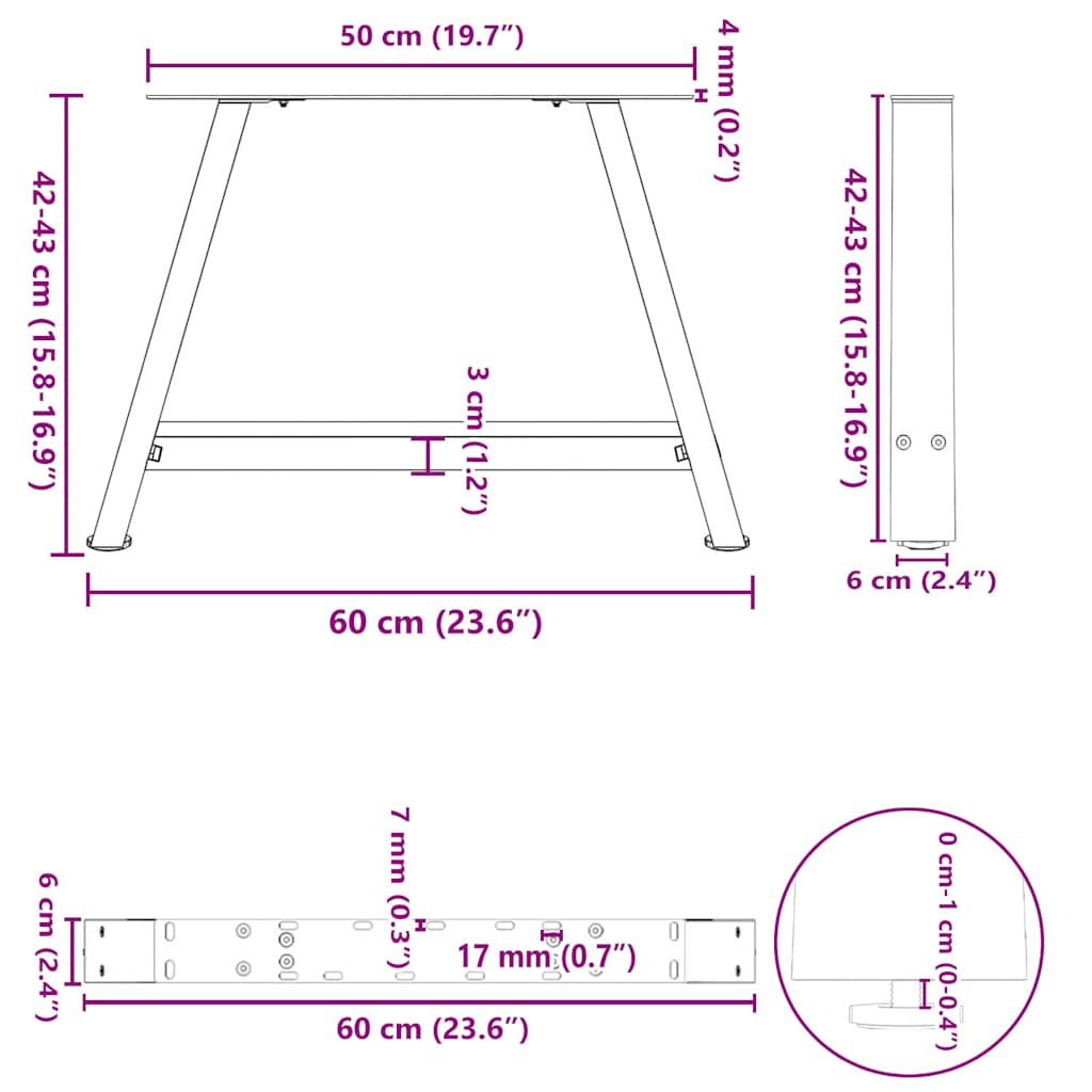 vidaXL Nogi do stolika kawowego w kształcie litery A 2 szt. Białe 60x(42-43) cm Stal