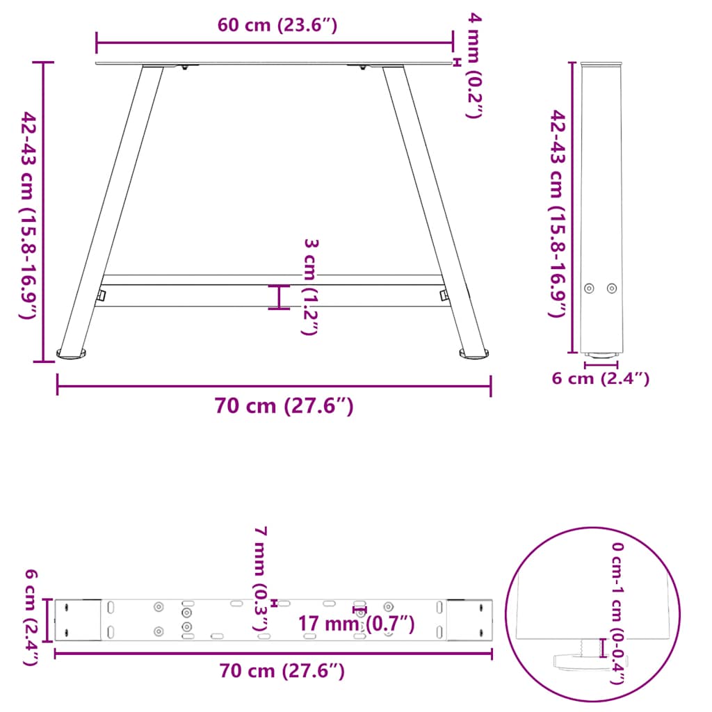 vidaXL Nogi do stolika kawowego w kształcie litery A 2 szt. Antracyt 70x(42-43) cm Stal