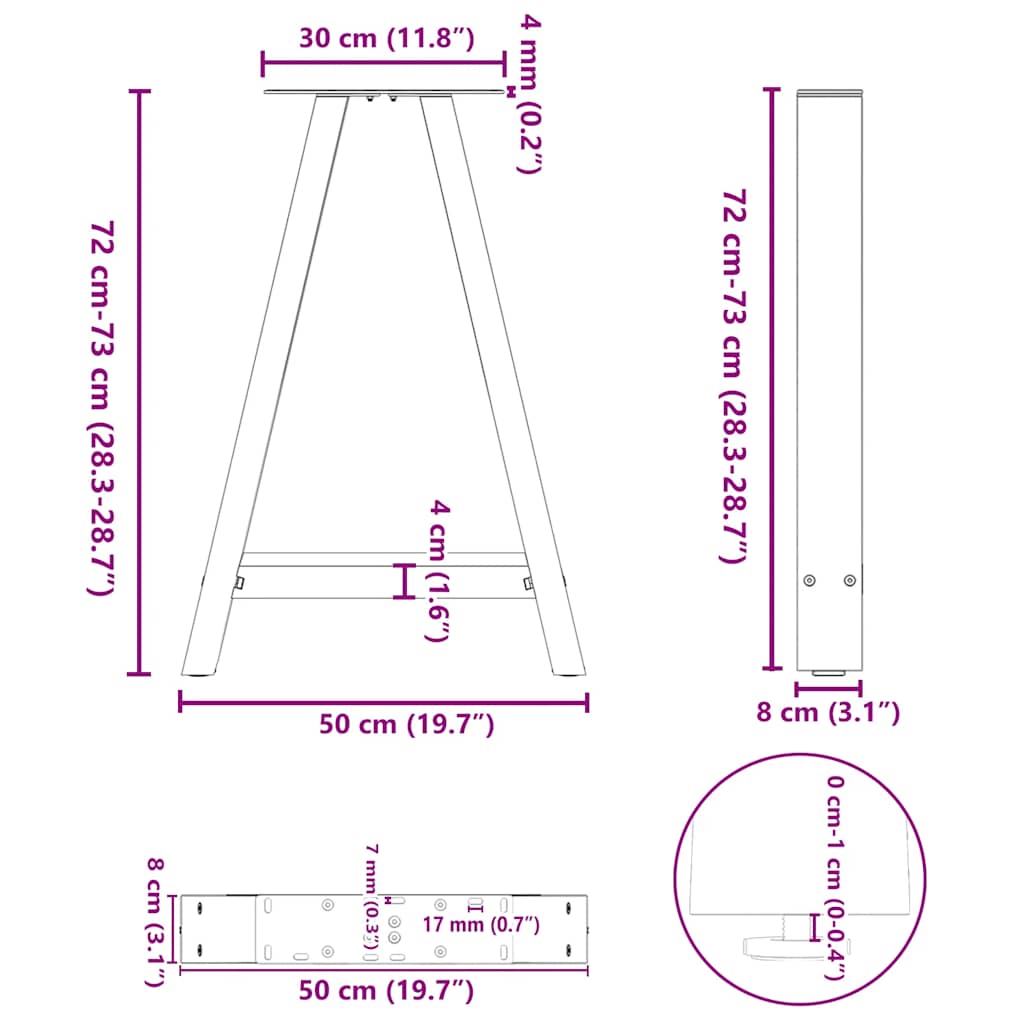 vidaXL Nogi do stołu jadalnego w kształcie litery A 2 szt. Białe 50x(72-73) cm Stal