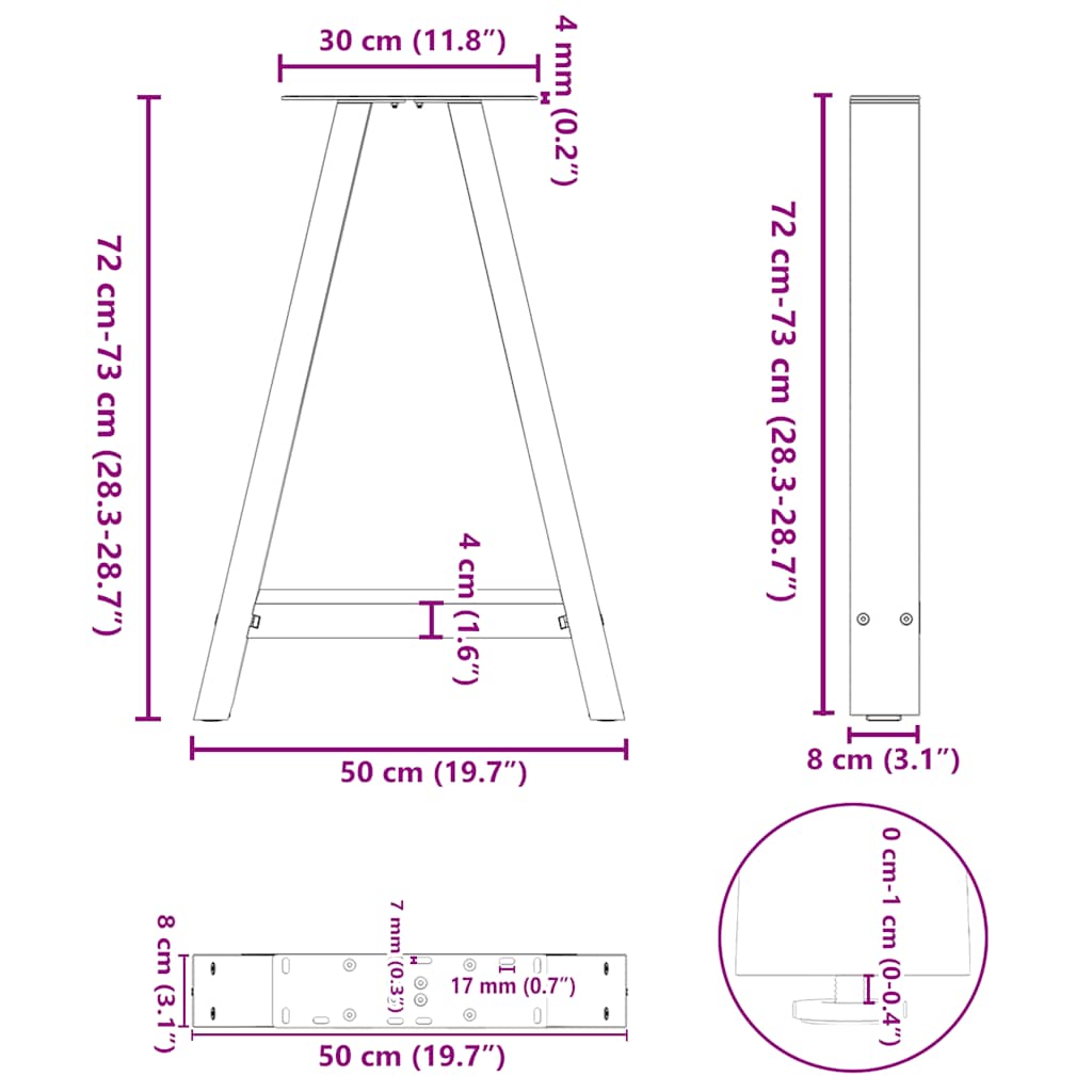 vidaXL Nogi do stołu jadalnego w kształcie litery A 2 szt. Antracyt 50x(72-73) cm Stal