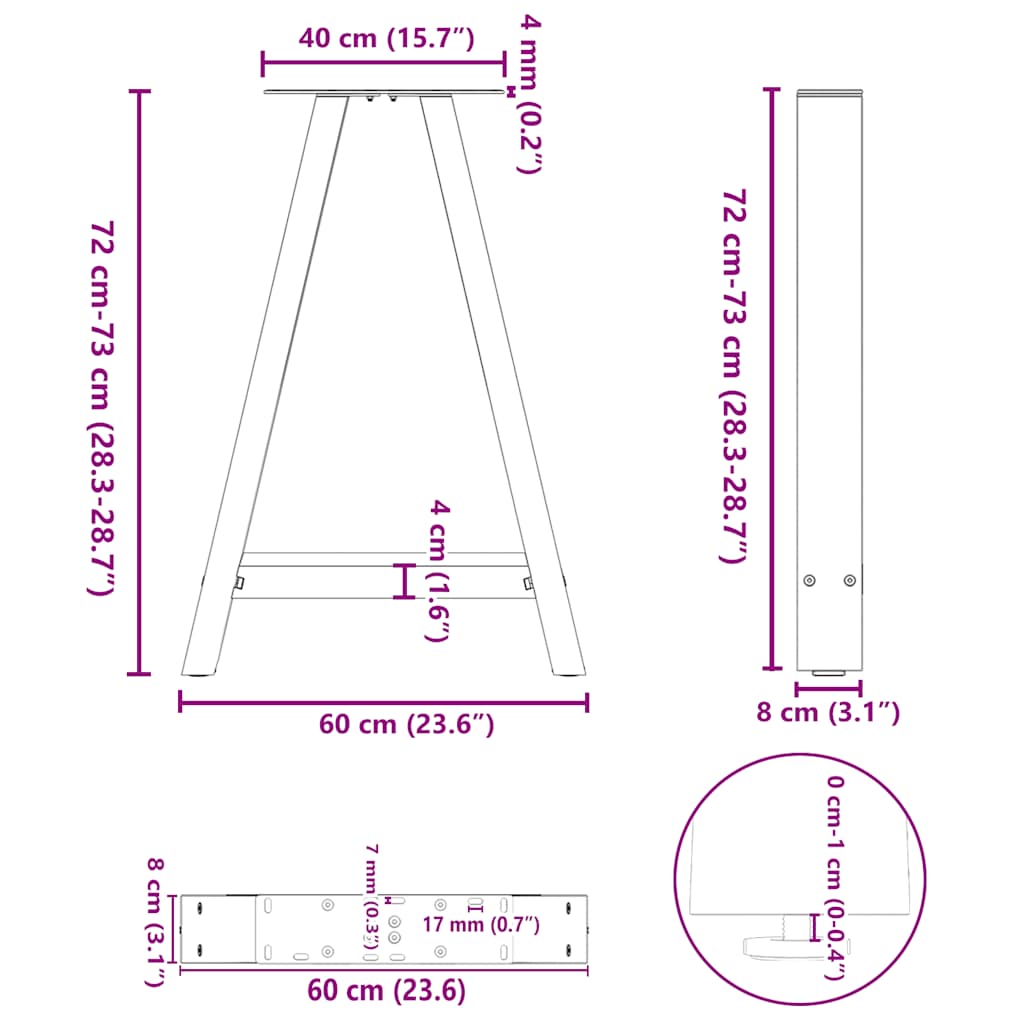vidaXL Nogi do stołu jadalnego w kształcie litery A 2 szt. Antracyt 60x(72-73) cm Stal