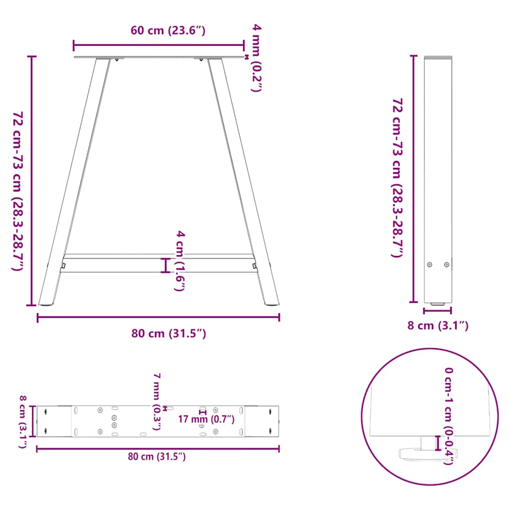 vidaXL Nogi do stołu jadalnego w kształcie litery A 2 szt. Czarne 80x(72-73) cm Stal