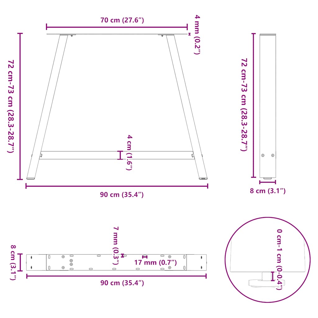 vidaXL Nogi do stołu jadalnego w kształcie litery A 2 szt. Czarne 90x(72-73) cm Stal
