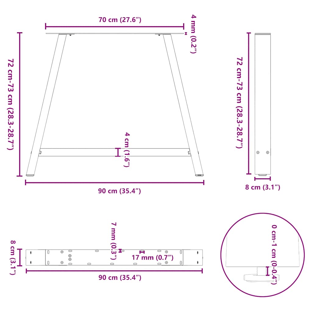 vidaXL Nogi do stołu jadalnego w kształcie litery A 2 szt. Antracyt 90x(72-73) cm Stal