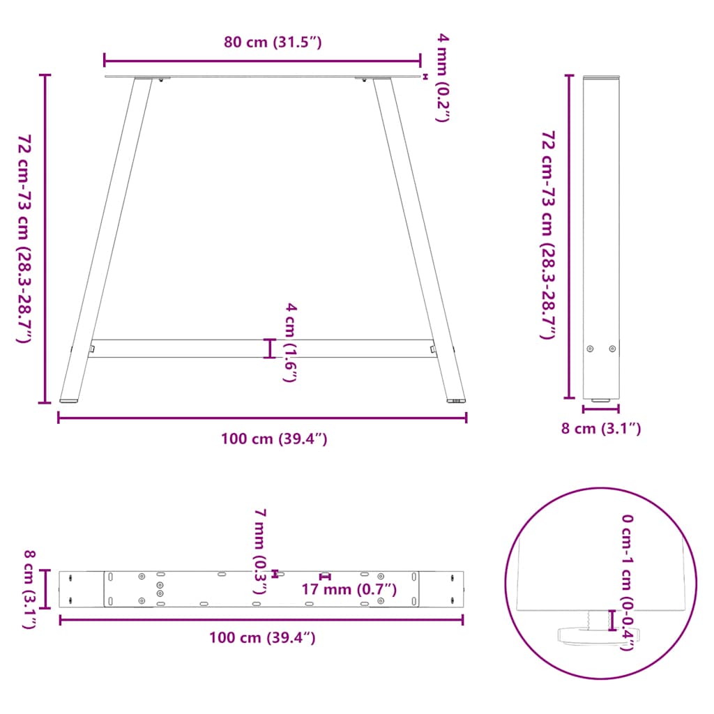 vidaXL Nogi do stołu jadalnego w kształcie litery A 2 szt. Czarne 100x(72-73) cm Stal