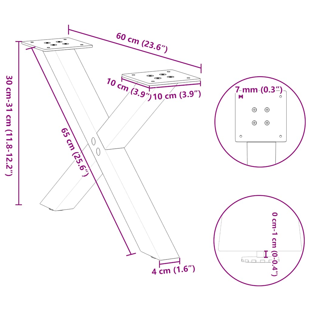vidaXL Nogi do stolika kawowego w kształcie litery X 2 szt. Antracyt 60x(30-31) cm Stal