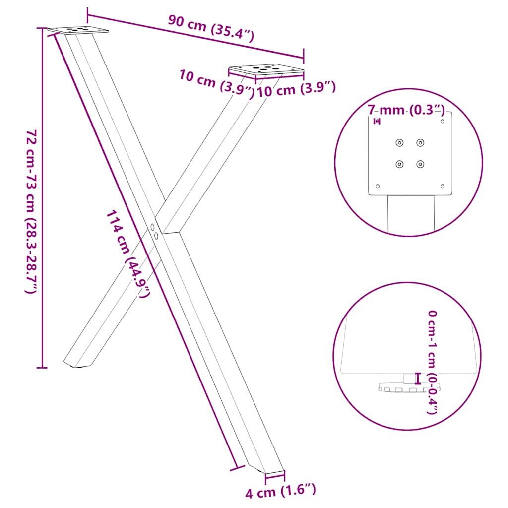 vidaXL Nogi do stołu jadalnego w kształcie litery X 2 szt. Czarne 90x(72-73) cm Stal