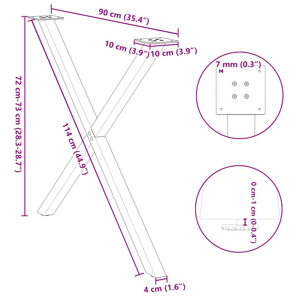 vidaXL Nogi do stołu jadalnego w kształcie litery X 2 szt. Białe 90x(72-73) cm Stal