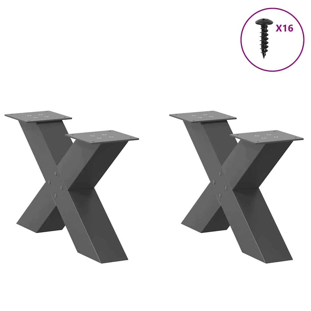 vidaXL Nogi do stolika kawowego w kształcie litery X 2 szt. Antracyt 50x(30-31) cm Stal