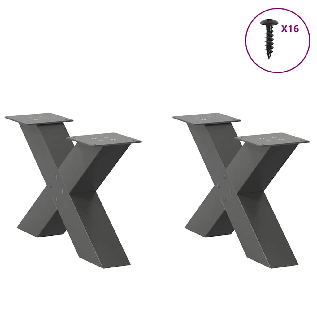 vidaXL Nogi do stolika kawowego w kształcie litery X 2 szt. Antracyt 60x(30-31) cm Stal