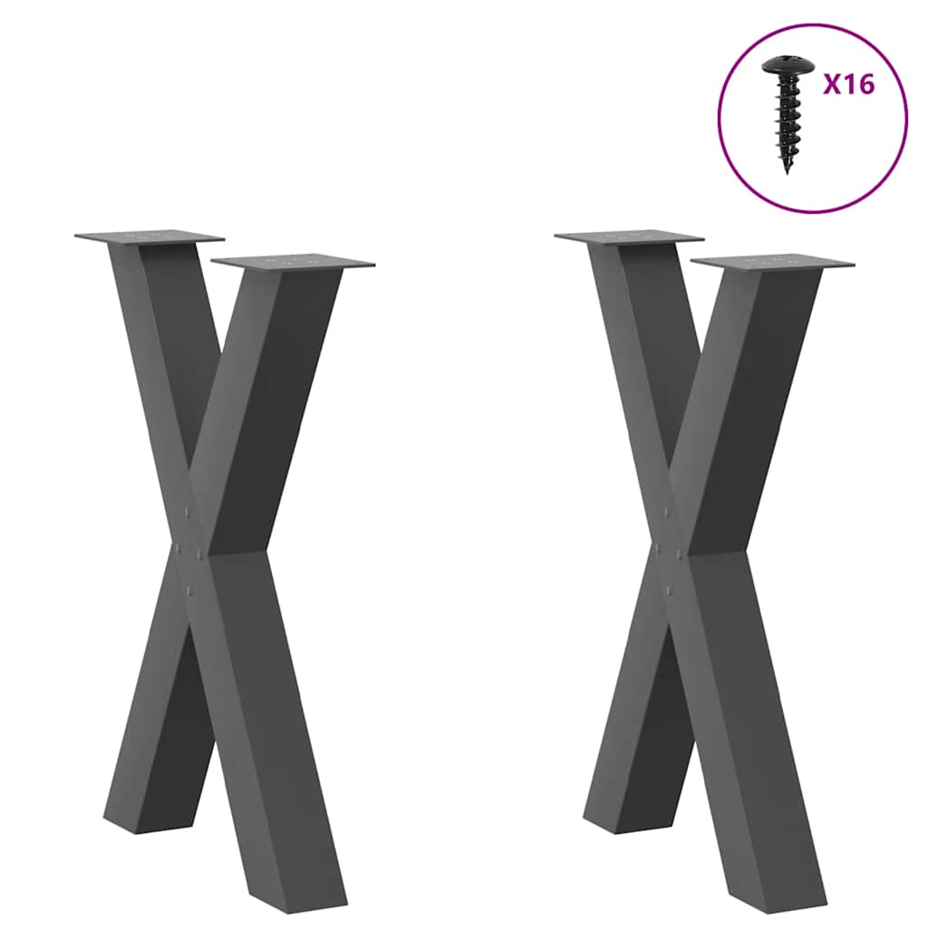 vidaXL Nogi do stołu jadalnego w kształcie litery X 2 szt. Antracyt 60x(72-73) cm Stal