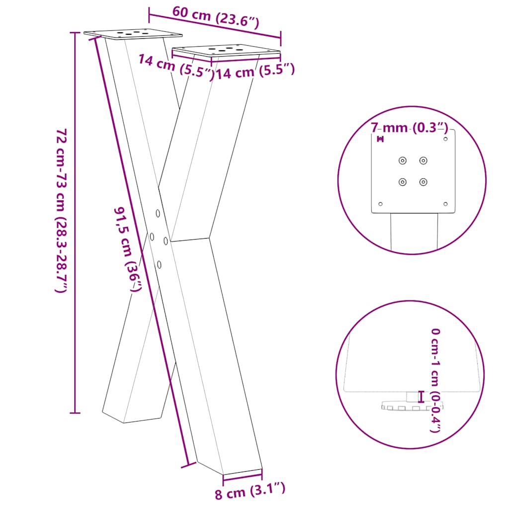 vidaXL Nogi do stołu jadalnego w kształcie litery X 2 szt. Antracyt 60x(72-73) cm Stal