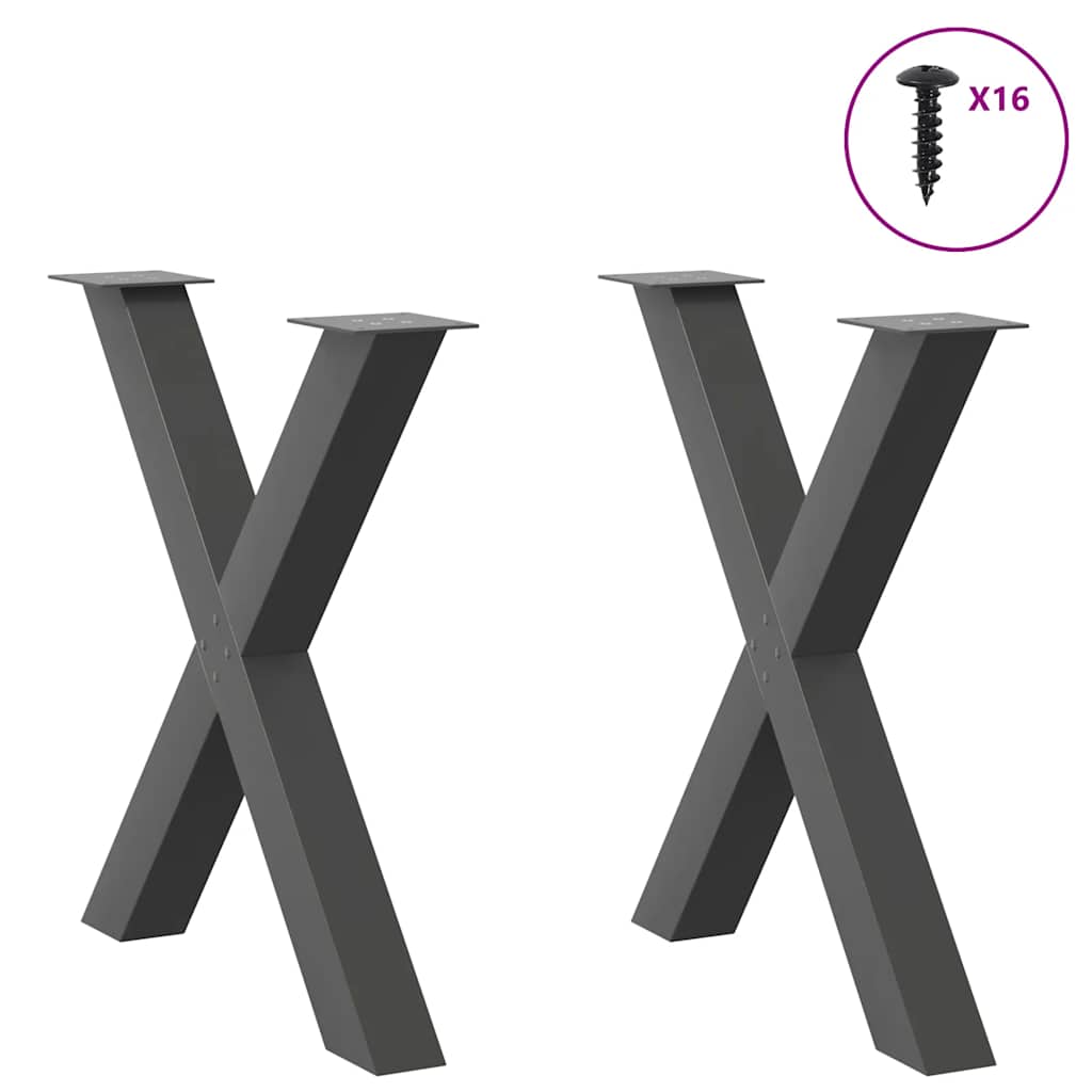 vidaXL Nogi do stołu jadalnego w kształcie litery X 2 szt. Antracyt 80x(72-73) cm Stal