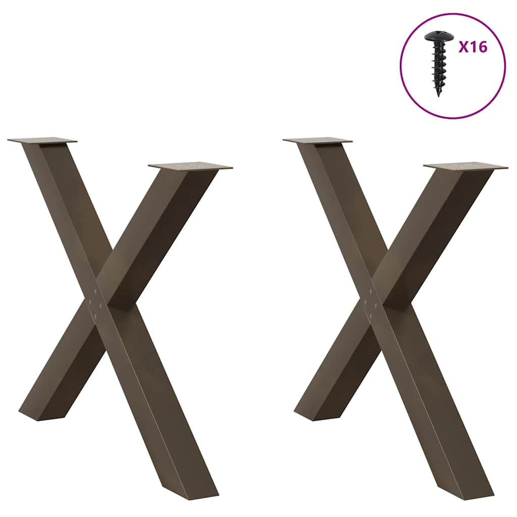 vidaXL Nogi do stołu jadalnego w kształcie litery X 2 szt. Naturalna stal 90x(72-73) cm Stal
