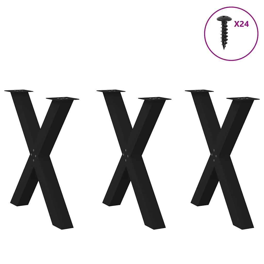vidaXL Nogi do stołu jadalnego w kształcie litery X 3 szt. Czarne 70x(72-73) cm Stal