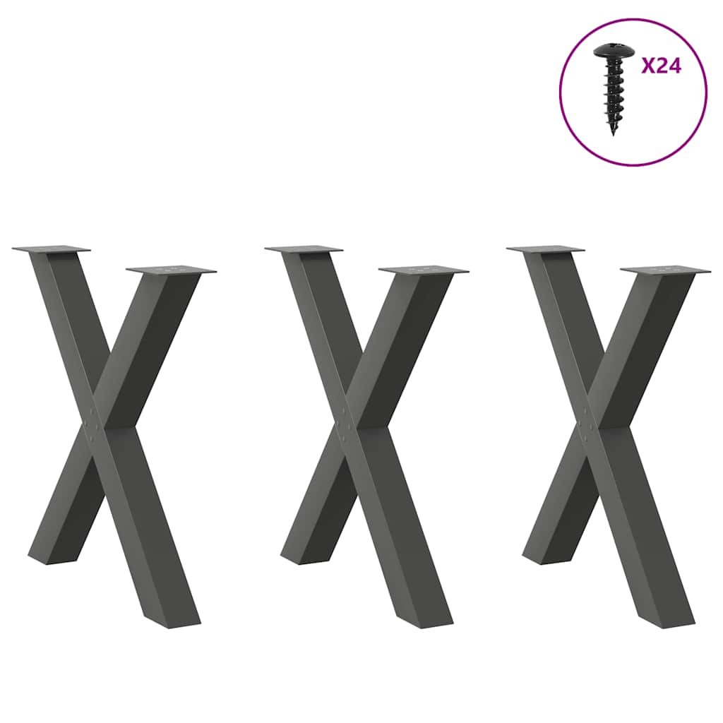 vidaXL Nogi do stołu jadalnego w kształcie litery X 3 szt. Antracyt 70x(72-73) cm Stal
