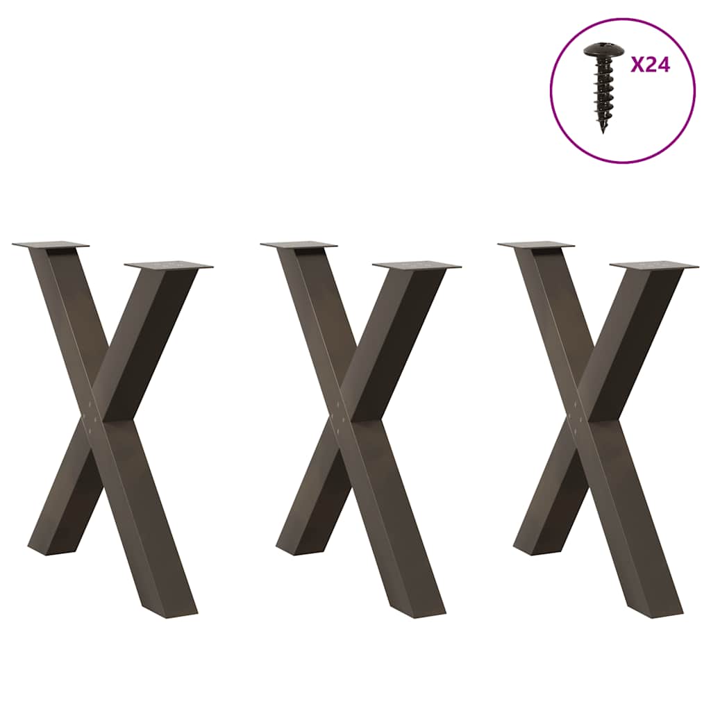 vidaXL Nogi do stołu jadalnego w kształcie litery X 3 szt. Naturalna stal 70x(72-73) cm Stal