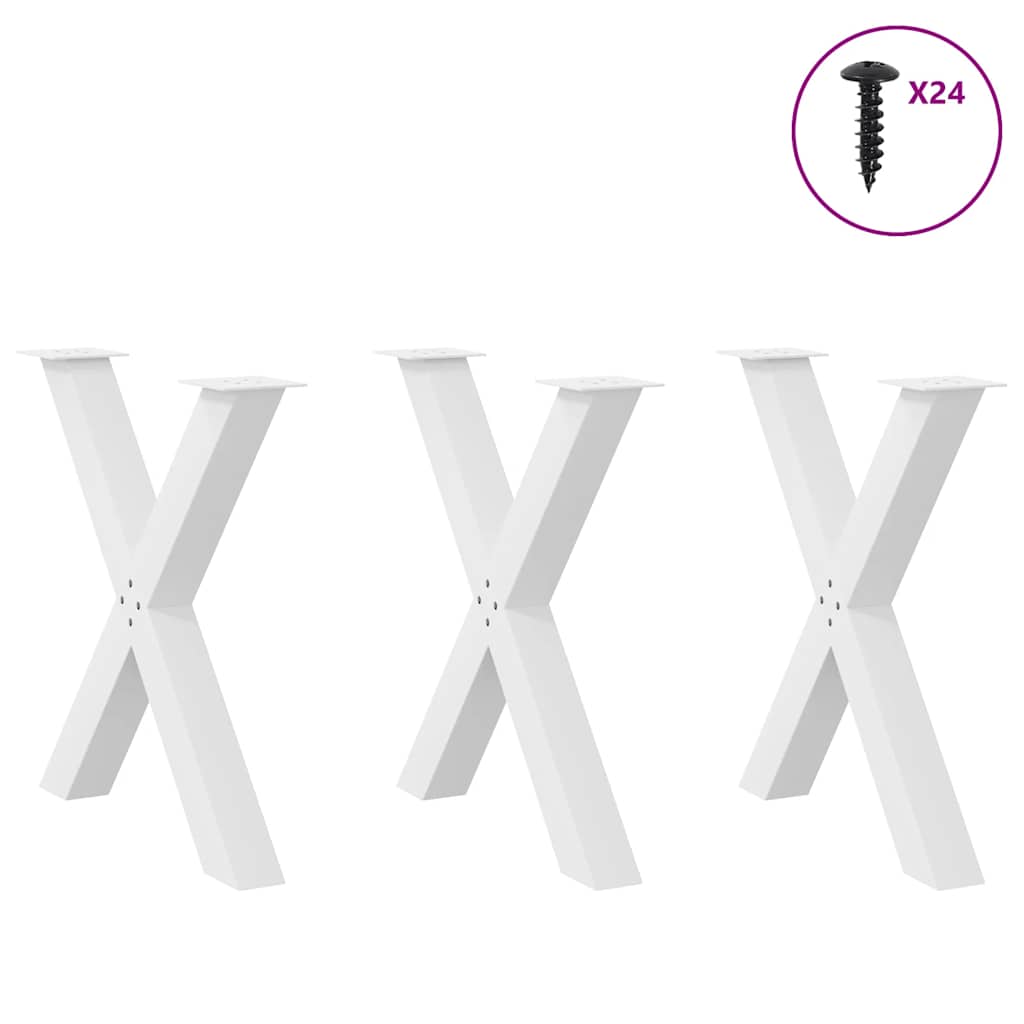 vidaXL Nogi do stołu jadalnego w kształcie litery X 3 szt. Białe 80x(72-73) cm Stal