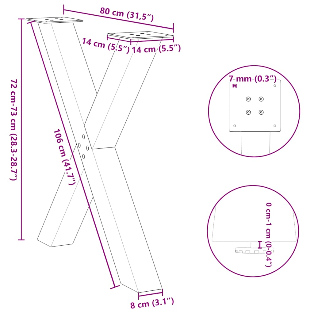 vidaXL Nogi do stołu jadalnego w kształcie litery X 3 szt. Antracyt 80x(72-73) cm Stal