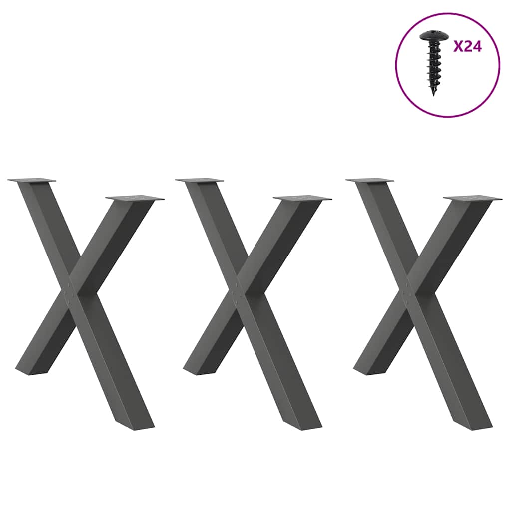 vidaXL Nogi do stołu jadalnego w kształcie litery X 3 szt. Antracyt 90x(72-73) cm Stal