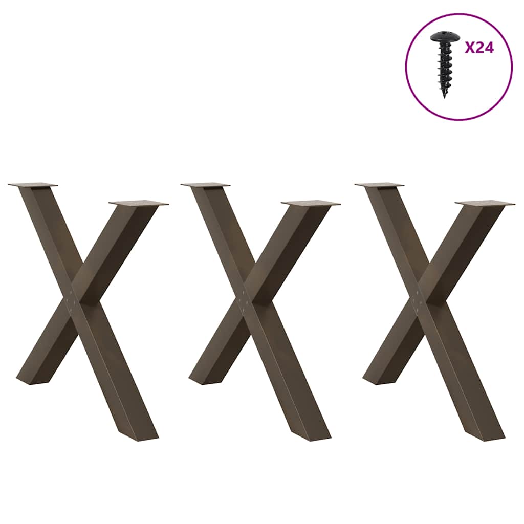 vidaXL Nogi do stołu jadalnego w kształcie litery X 3 szt. Naturalna stal 90x(72-73) cm Stal