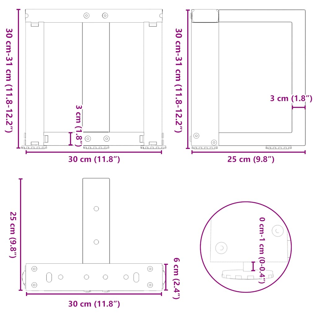 vidaXL Nogi do stolika kawowego w kształcie litery T 2 szt. Białe 30x25x(30-31) cm Stal