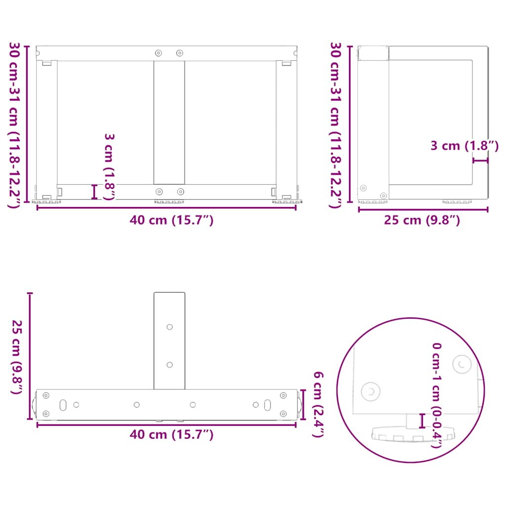 vidaXL Nogi do stolika kawowego w kształcie litery T 2 szt. Antracyt 40x25x(30-31) cm Stal