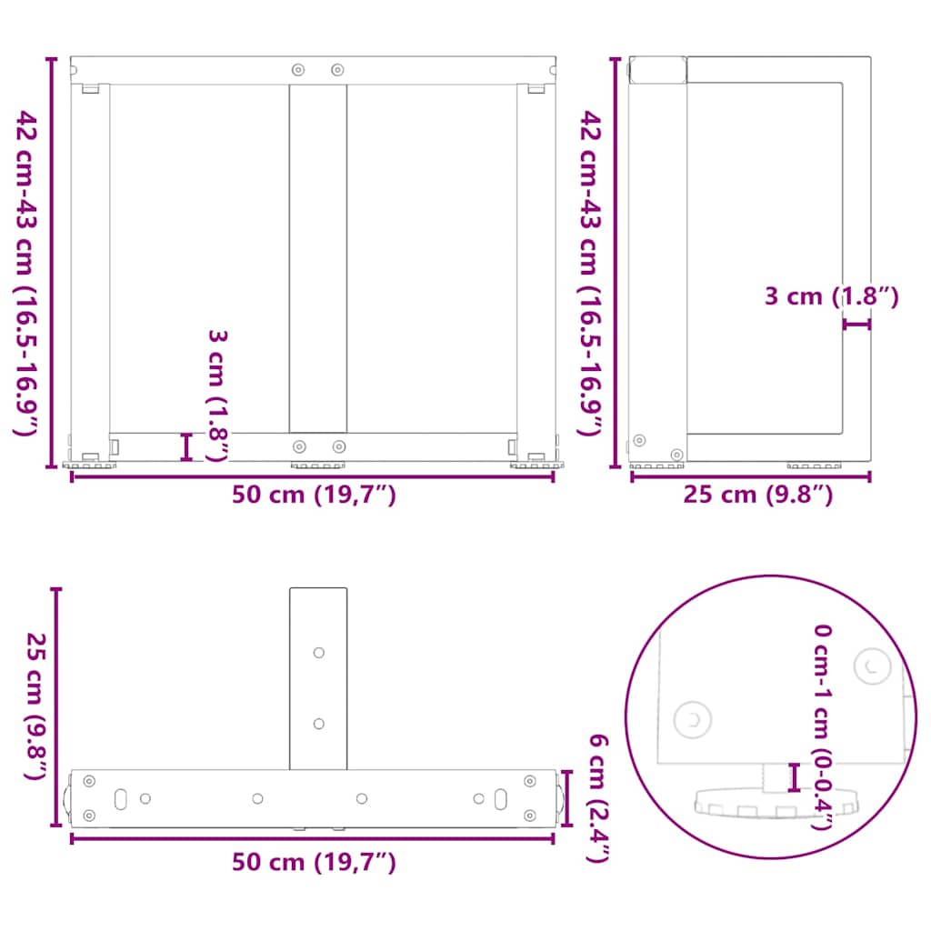 vidaXL Nogi do stolika kawowego w kształcie litery T 2 szt. Czarne 50x25x(42-43) cm Stal
