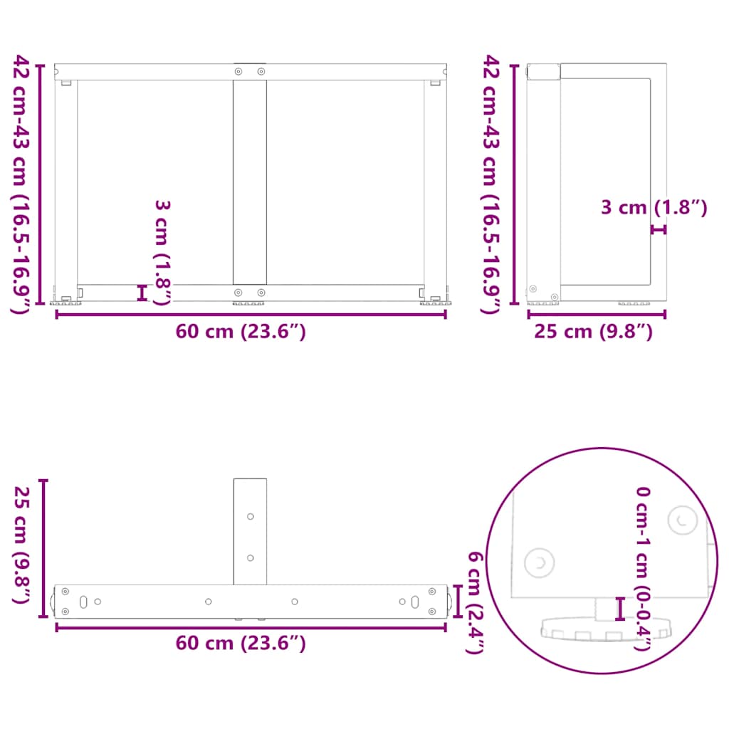 vidaXL Nogi do stolika kawowego w kształcie litery T 2 szt. Antracyt 60x25x(42-43) cm Stal
