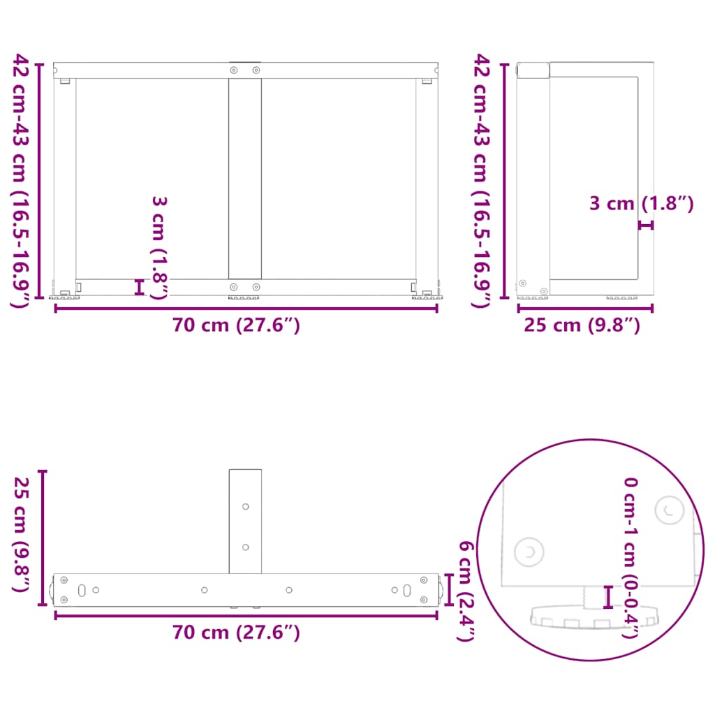 vidaXL Nogi do stolika kawowego w kształcie litery T 2 szt. Białe 70x25x(42-43) cm Stal