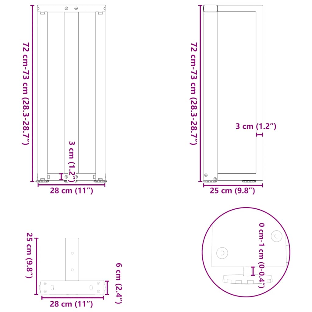 vidaXL Nogi do stołu konsolowego w kształcie litery T 2 szt. Białe 25x28x(72-73) cm Stal
