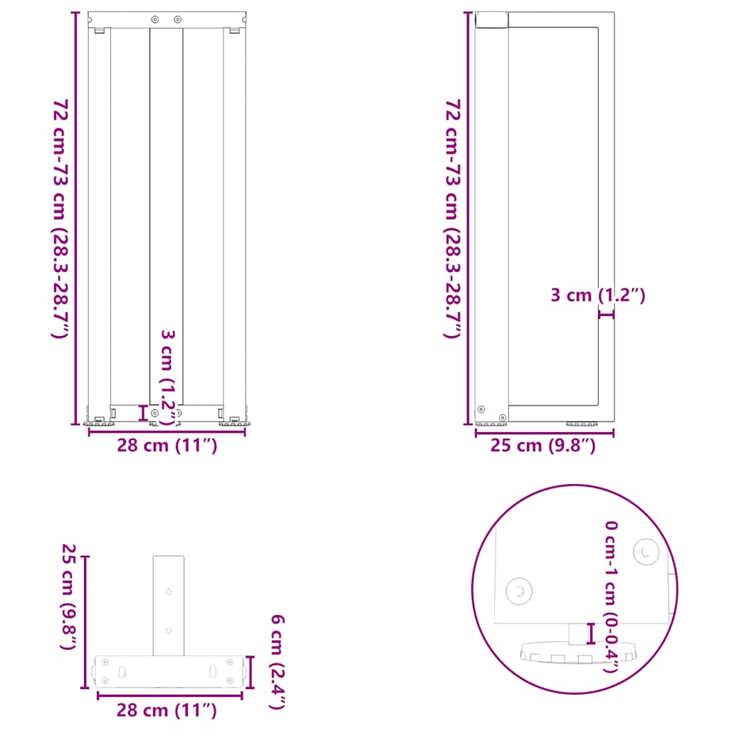 vidaXL Nogi do stołu konsolowego w kształcie litery T 2 szt. Czarne 25x28x(72-73) cm Stal