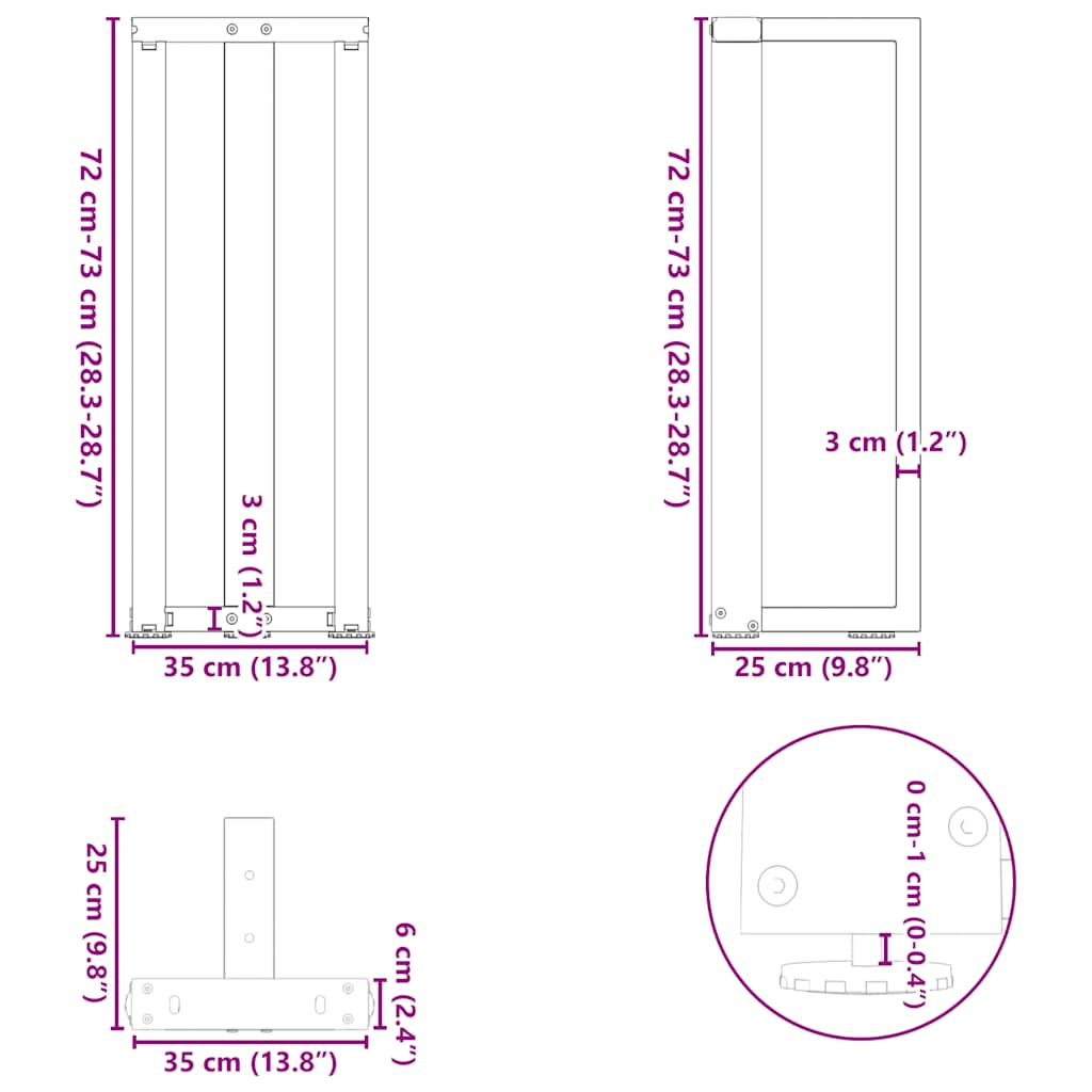 vidaXL Nogi do stołu konsolowego w kształcie litery T 2 szt. Białe 38x25x(72-73) cm Stal